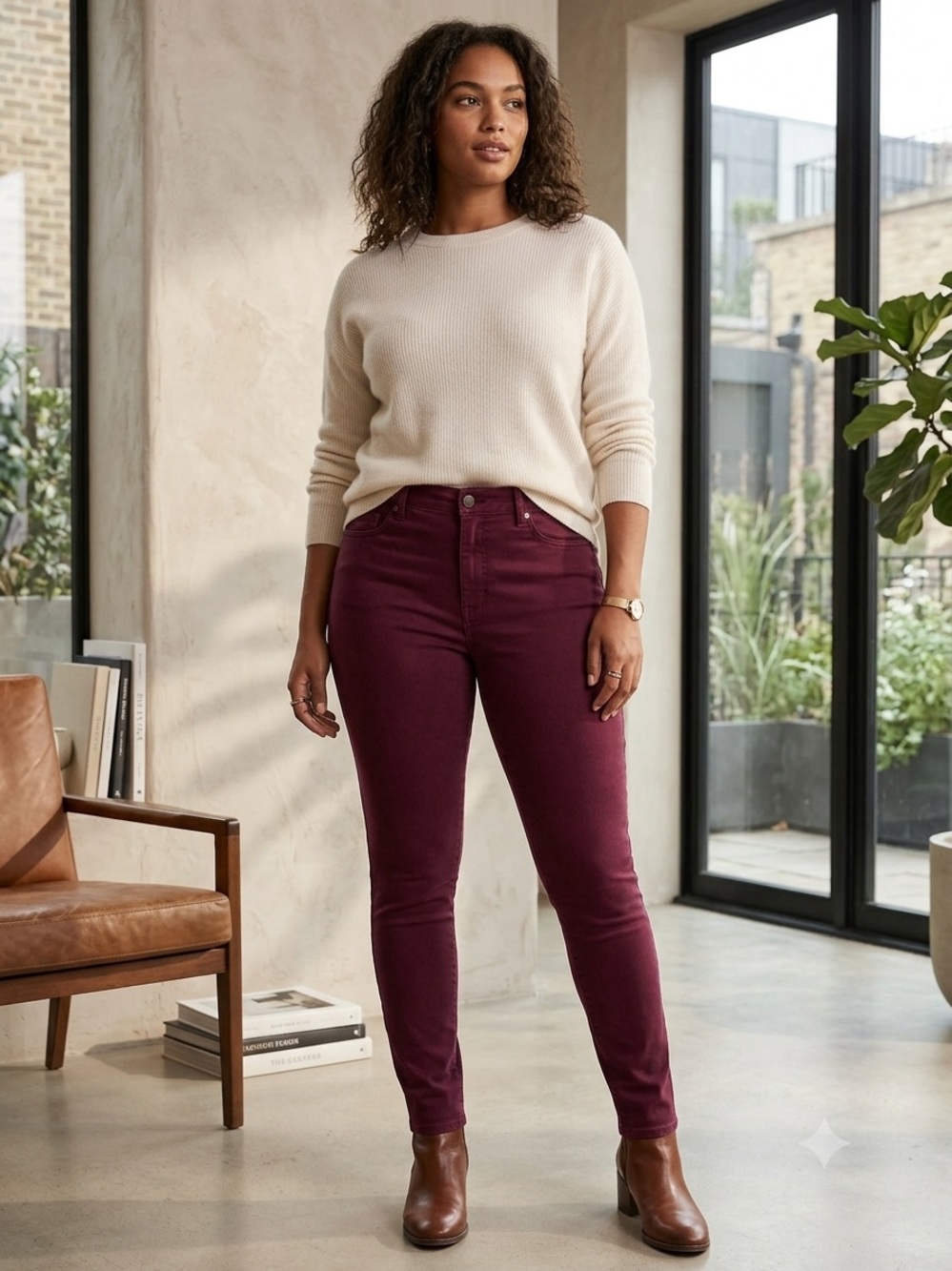Maurices Wine 5-Pocket Skinny Jeans, Women’s Size Large, Burgundy Purple